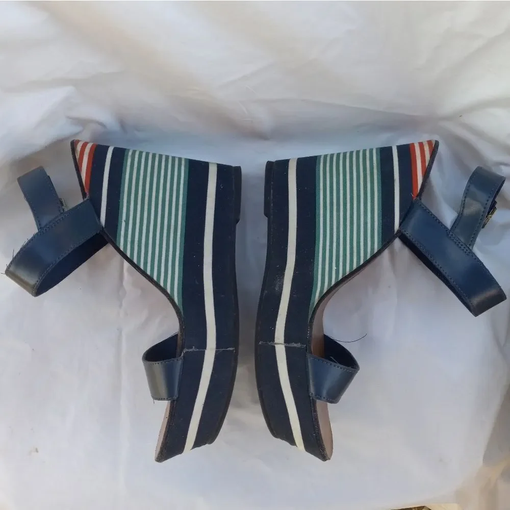 Montigo Bay Retro Striped Wedge Sandals Size 7